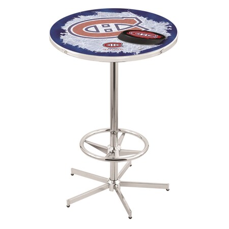 Holland Bar Stool Co 42" Chrome Montreal Canadiens Pub Table, 28" dia. Top L216C4228MonCan-D2